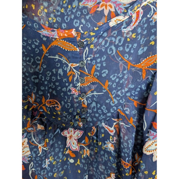 Democracy Shirt Womens 3X Blue Floral‎ Sheer Henley Tunic Top Long Sleeve Boho - Picture 5 of 9